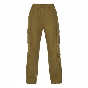 Olive Green Fleece Lined Double Pocket Corduroy Cargo Pants